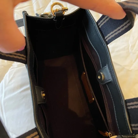 Coach Small Black Leather Tote with Canvas Coach Branded Straps - Picture 4 of 5